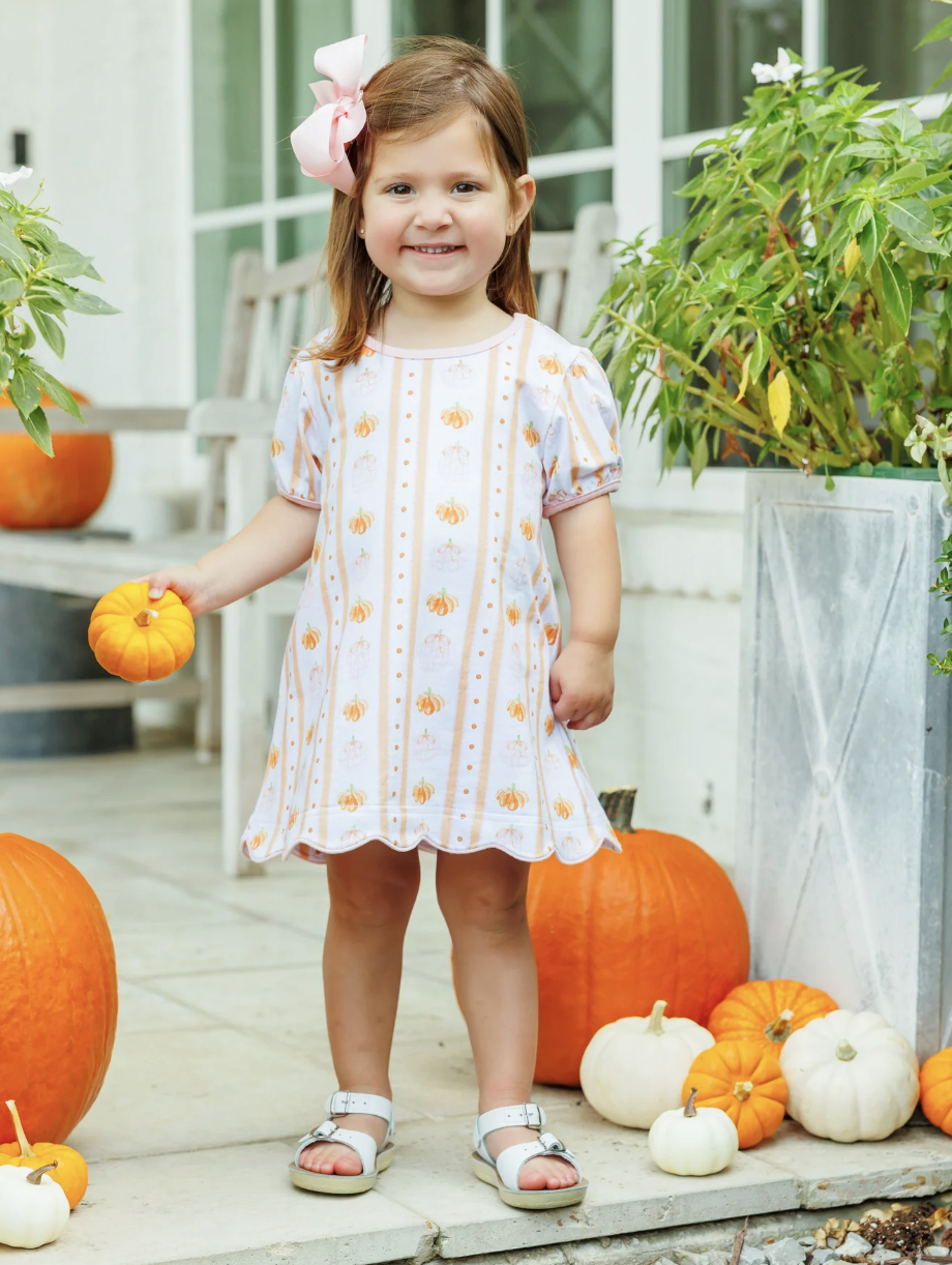 Trotter Street Kids Pumpkin Patch Scalloped Dress