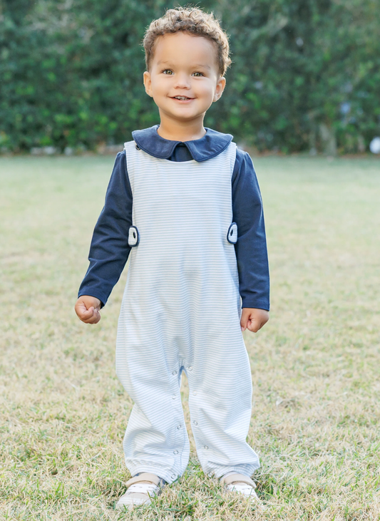 Trotter Street Kids Gabriel Jon Jon Set - Lt Blue Stripe/Navy