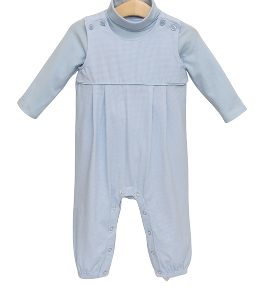 Trotter Street Kids Archie Jon Jon Set - Lt Blue Microgingham