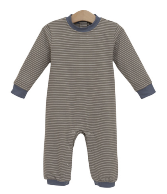 Trotter Street Kids Miller Romper - Beige Stripe/Blue