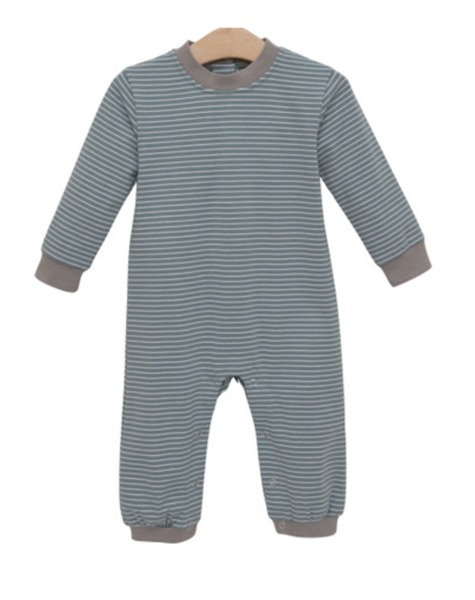 Trotter Street Kids Miller Romper - Sage Stripe/Beige