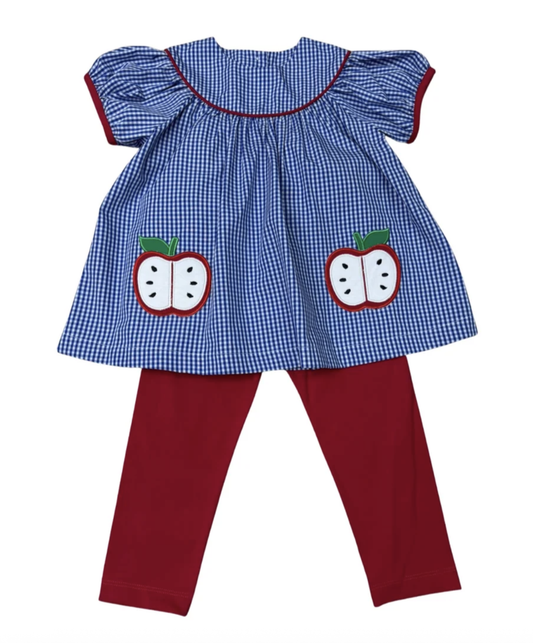 Delaney Girls Applique Apple Pockets Pant Set