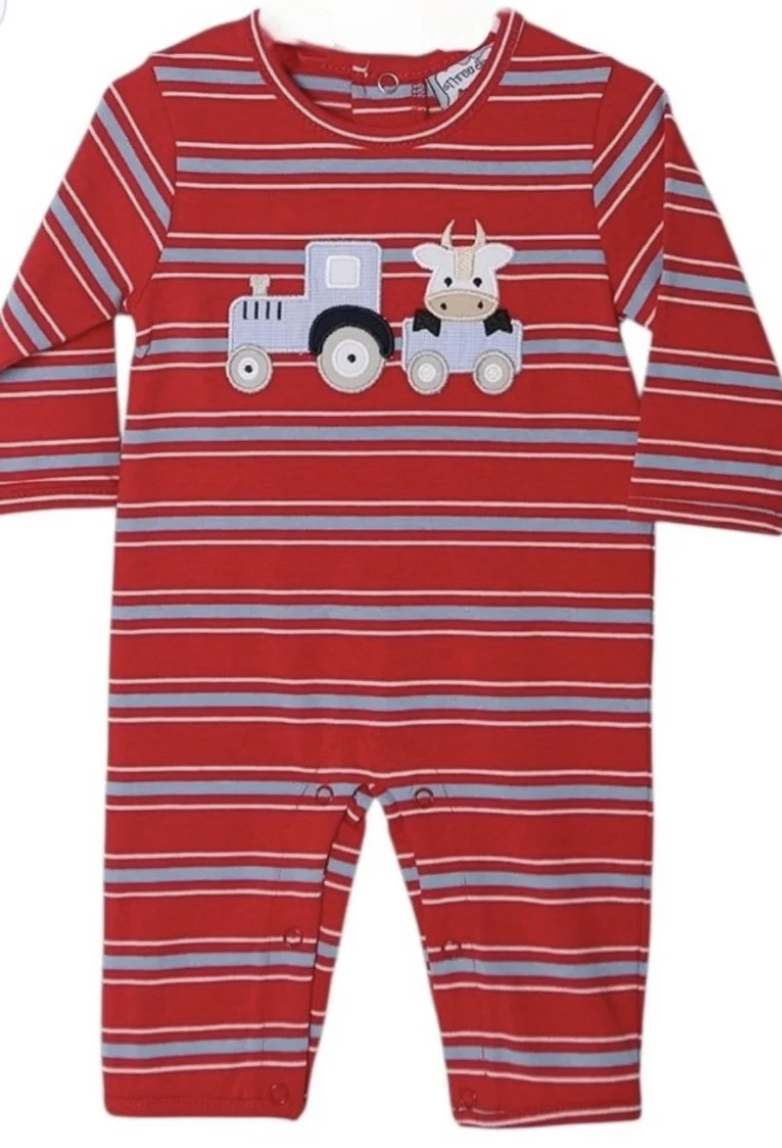 Three Sisters Moo Tractor Applique Boys Romper