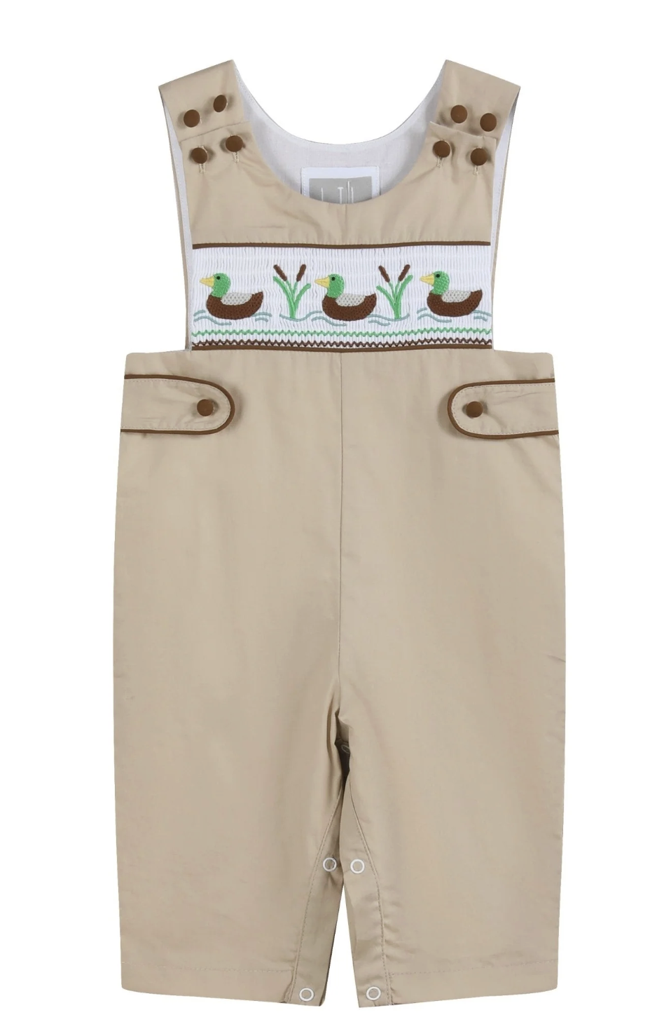 Lil Cactus Lt Brown Mallard Smocked Overalls