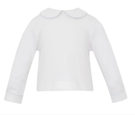 Petit Bebe White Knit Shirt w/Lt Blue Pipping - Boy