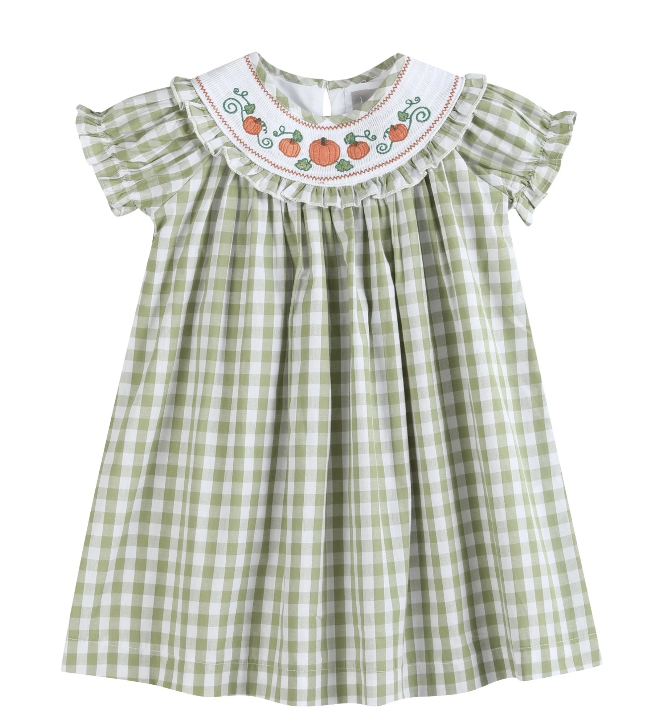 Lil Cactus Sage Gingham Pumpkin Smocked Dress