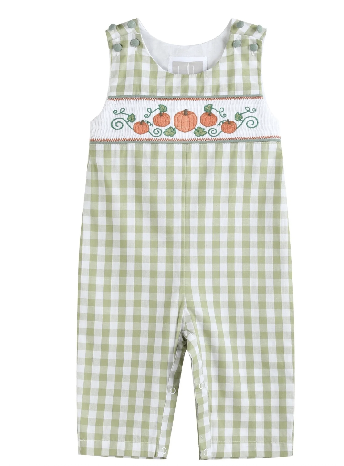 Lil Cactus Sage Gingham Pumpkin Smocked Overall