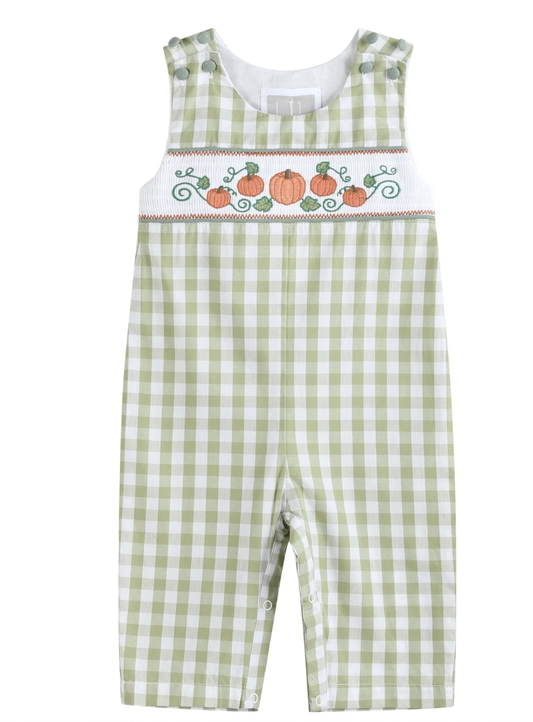 Lil Cactus Sage Gingham Pumpkin Smocked Overall