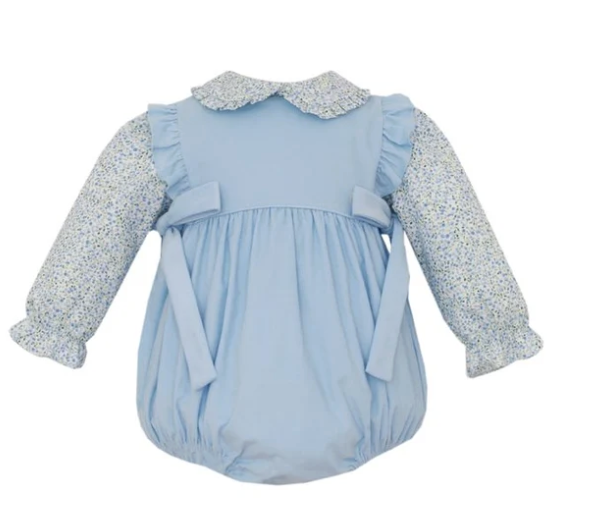 Petit Bebe Lt Blue Corduroy Bubble w/Blue Floral Blouse