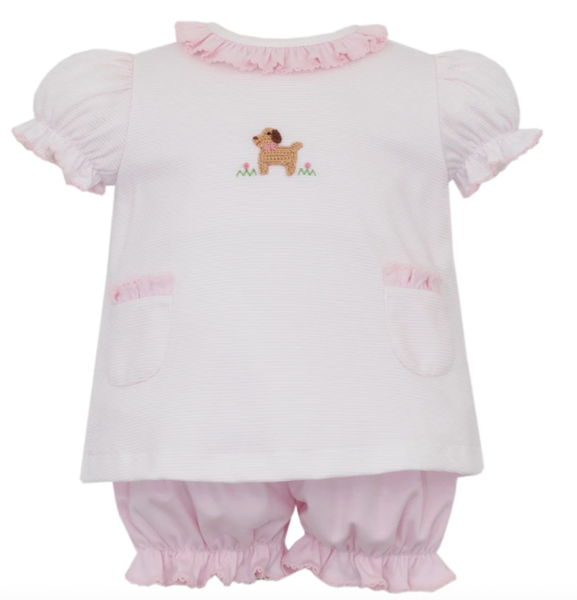 Petit Bebe Pink Knit Stripe Bloomer Set S/S