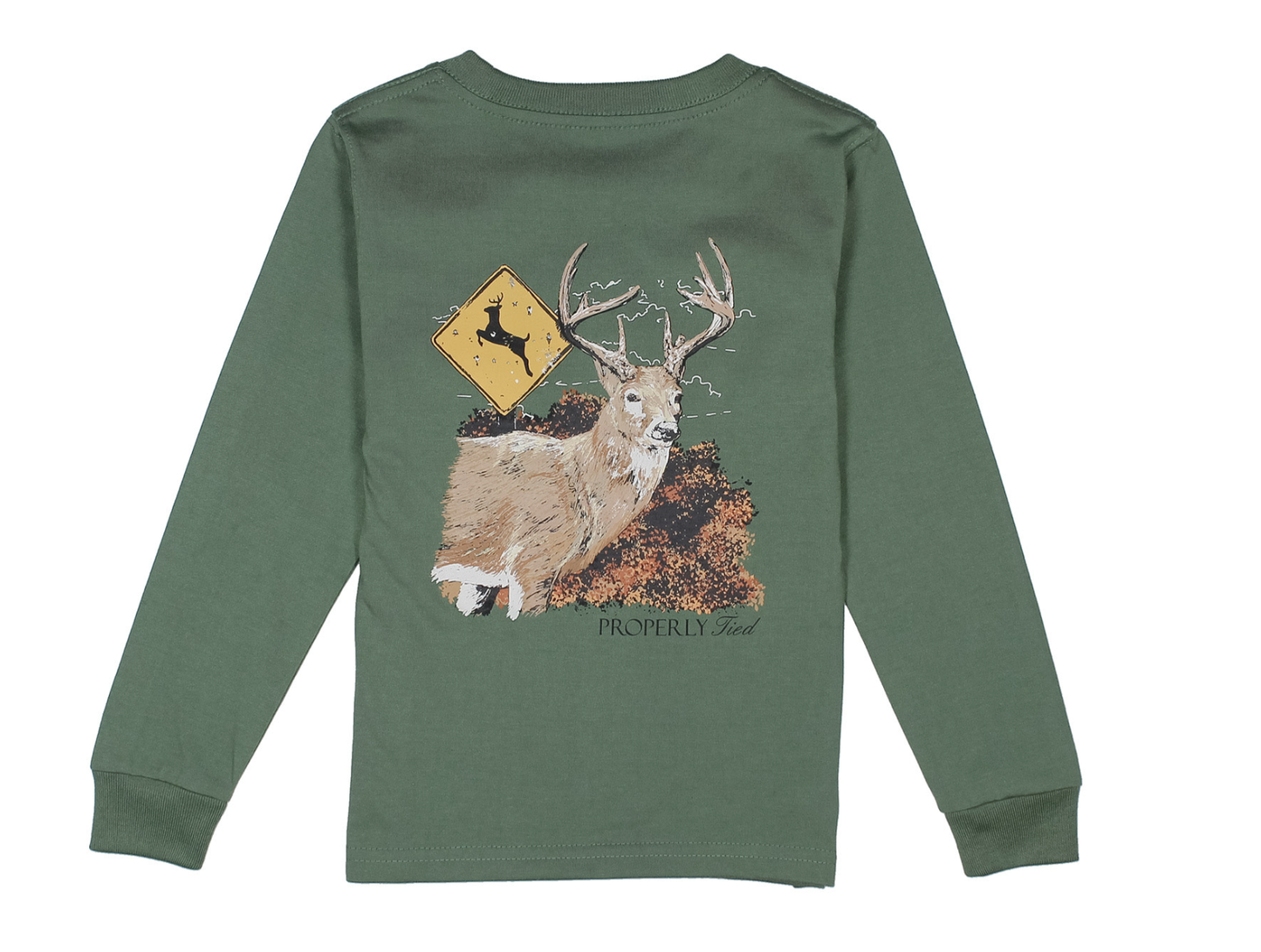Properly Tied Deer Crossing LS Shirt - Fern Green