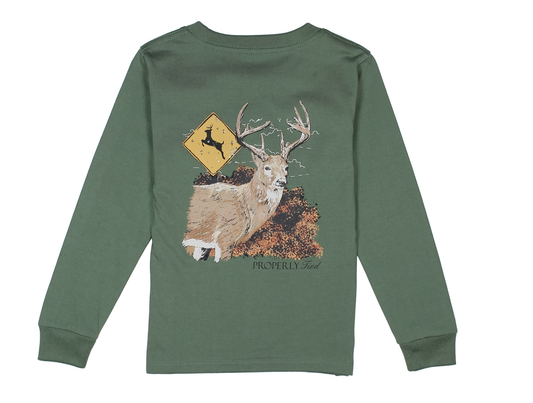 Properly Tied Deer Crossing LS Shirt - Fern Green