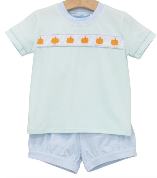 Trotter Street Kids Pumpkin Rowe Banded Short Set