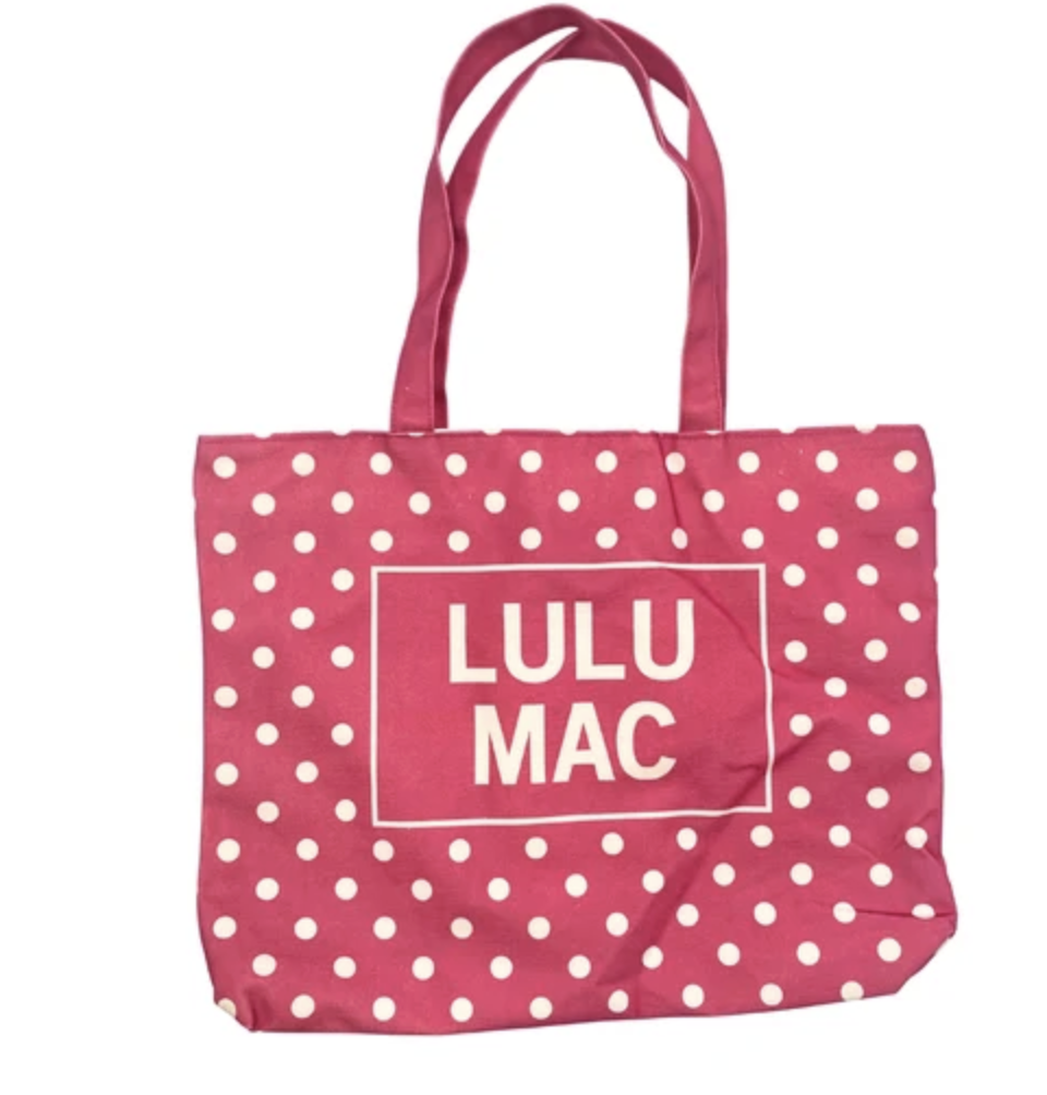 Lulu Mac Canvas Tote -White Dot on Ht Pink