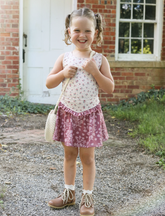 Be Girl Taupe Floral Skort Set