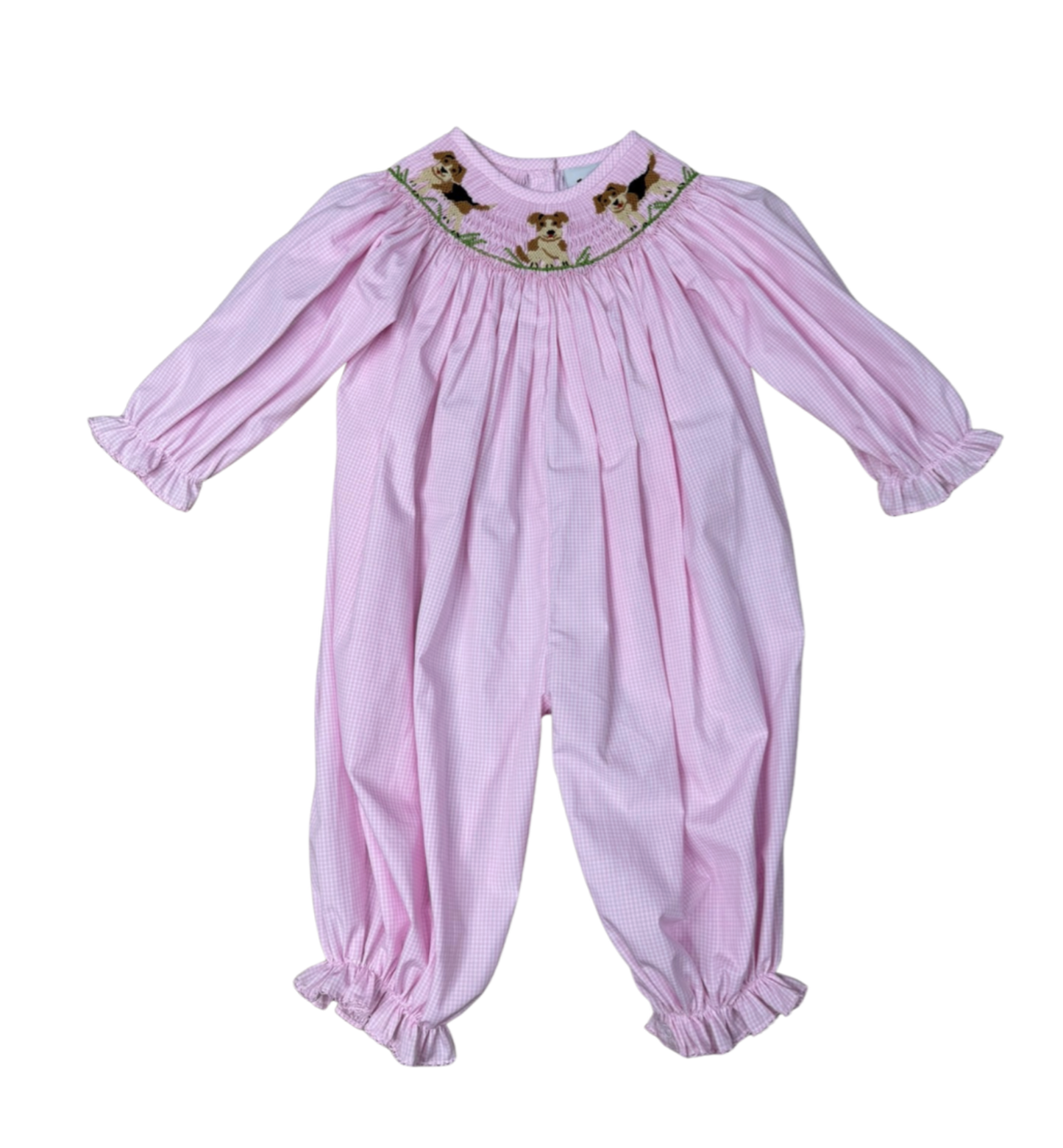 Delaney Smocked Puppy Love LS Bishop Romper