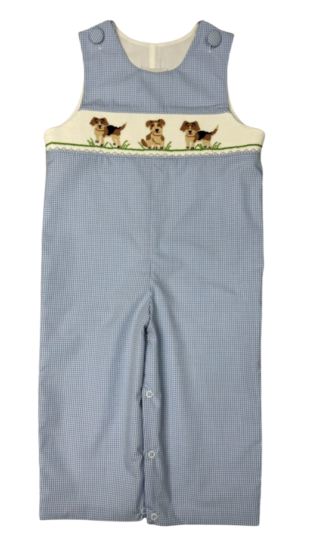 Delaney Blue Check Long Jon Jon Smocked Puppy Love