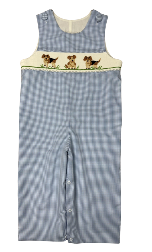 Delaney Blue Check Long Jon Jon Smocked Puppy Love