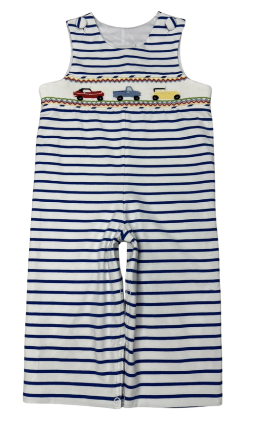 Delaney Blue Stripe Long Jon Jon w/Smocked Cars