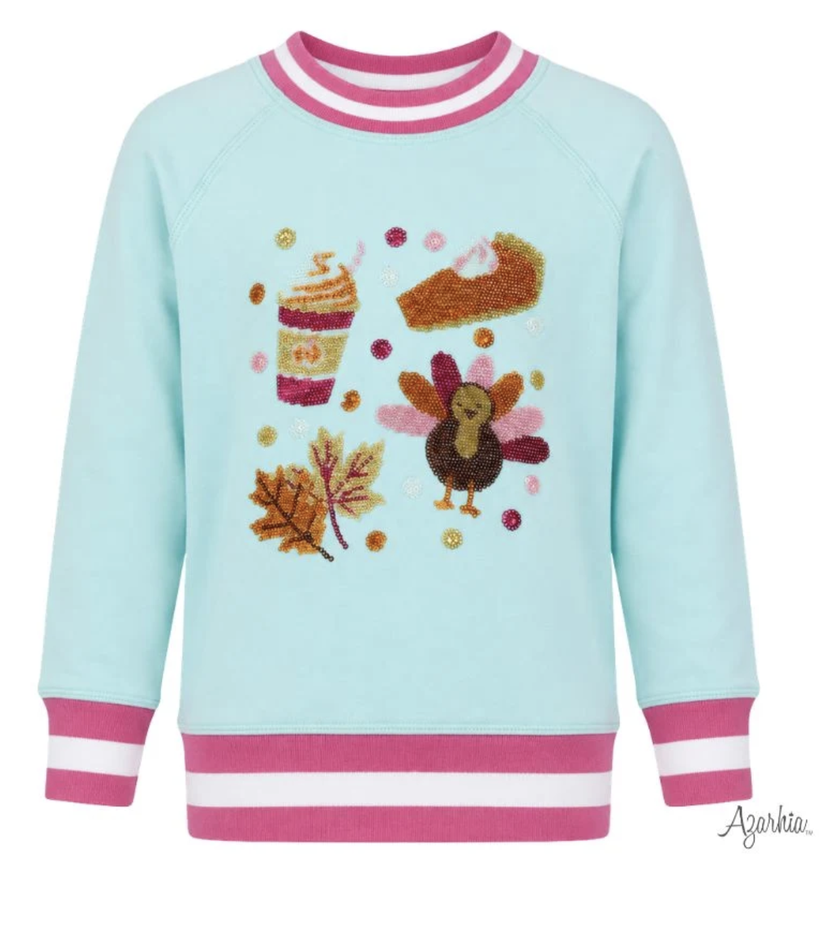Azarhia Sequin Fall Elements Seafoam Oversized Sweatshirt