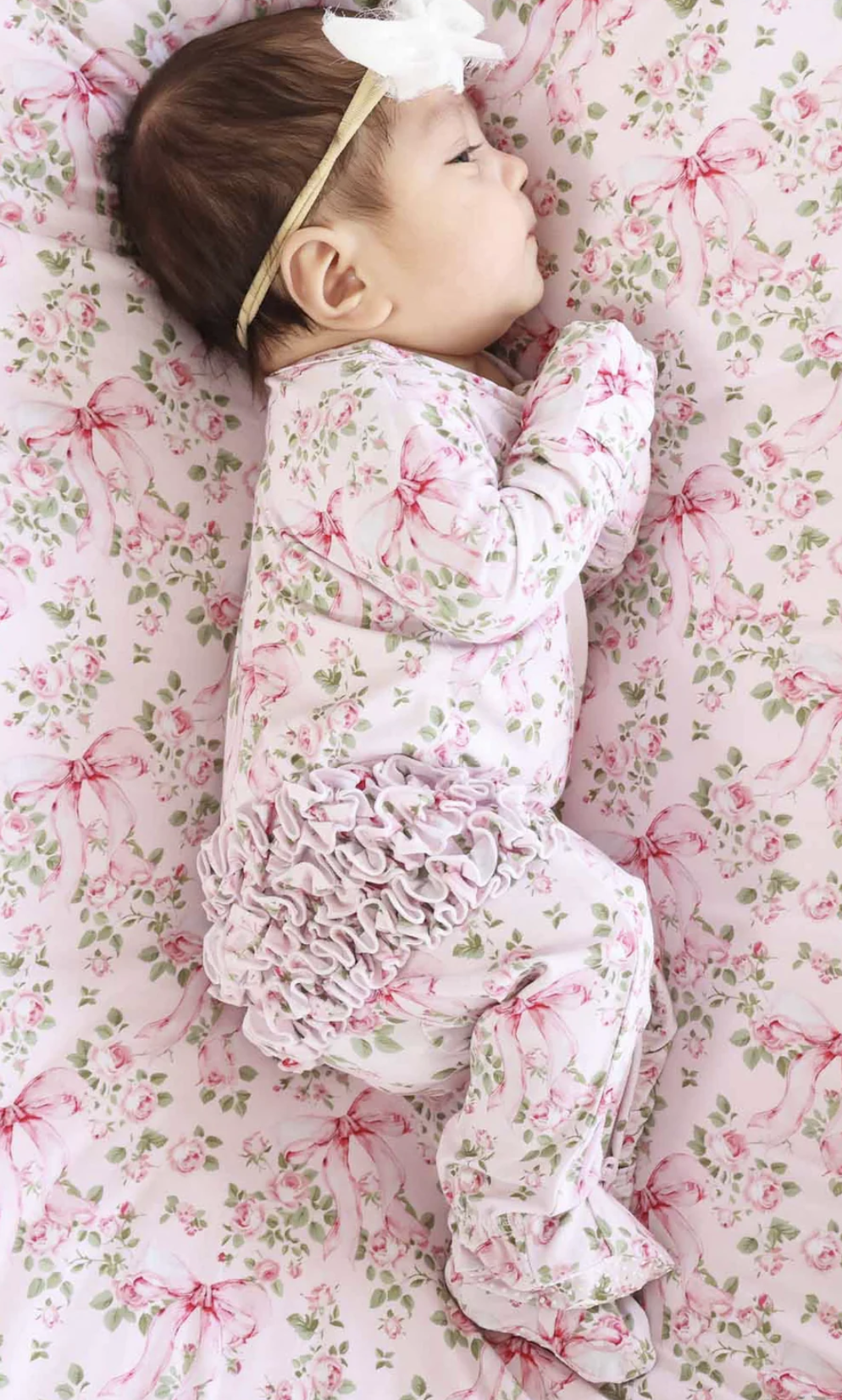 Caden Lane Girl Ruffle Zipper Footie - Bows In Bloom Pink