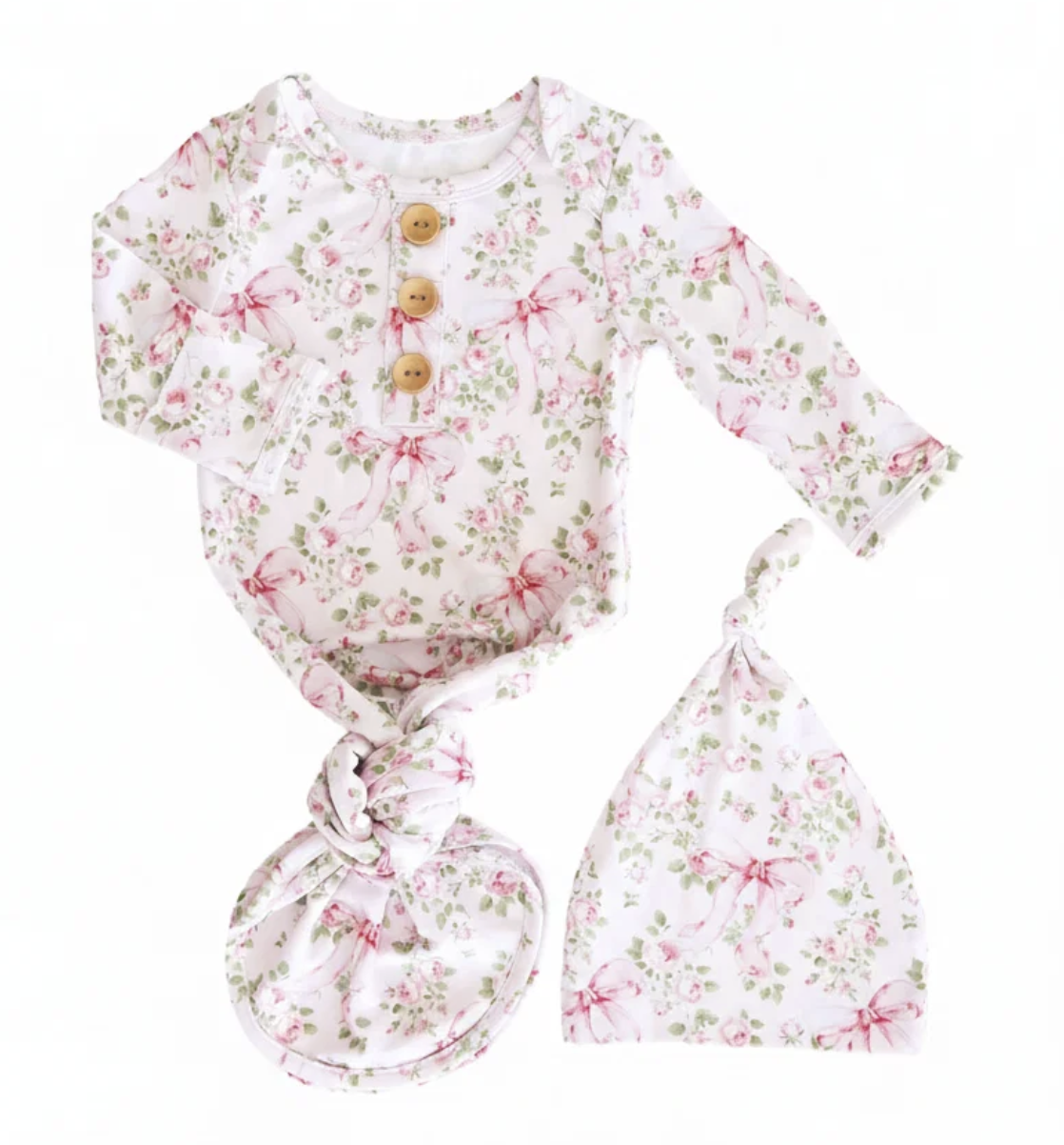 Caden Lane Printed Knot Gown - Bows in Bloom Pink