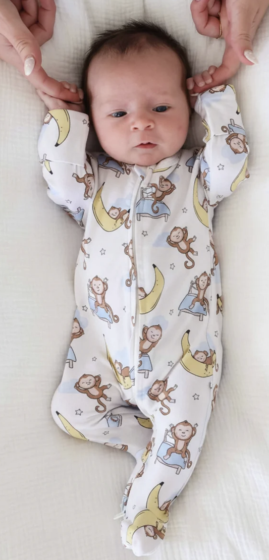 Caden Lane Monkey See, Monkey Snooze Zipper Footie
