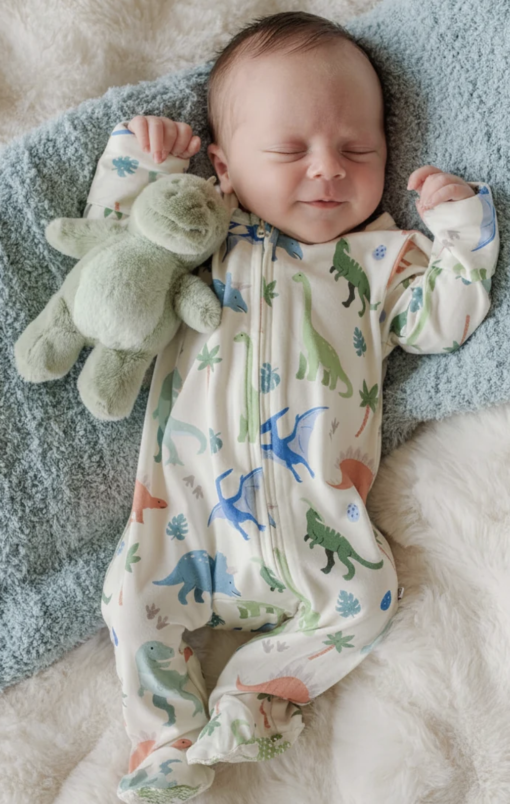 Caden Lane Little Fossil Bamboo Zipper Footie