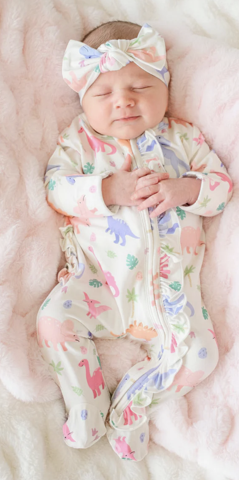 Caden Lane Little Fossil Ruffle Bamboo Zipper Footie