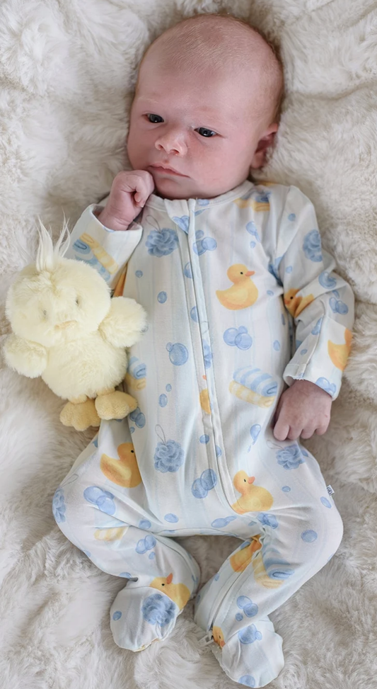 Caden Lane Zipper Footie  Bubble Duckies - Blue