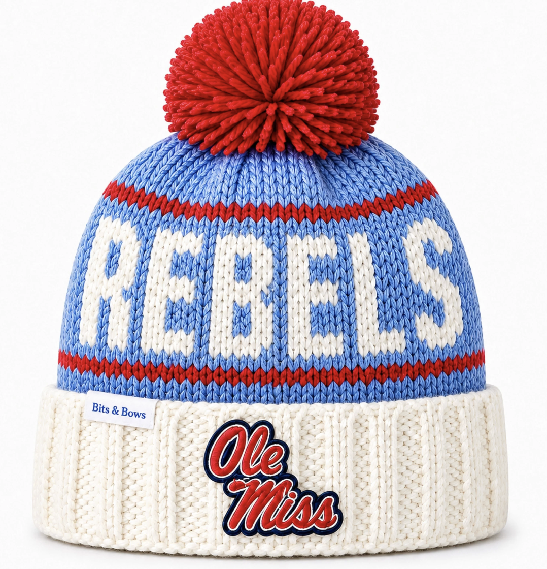 Bits & Bows Ole Miss Rebels Bobble Hat