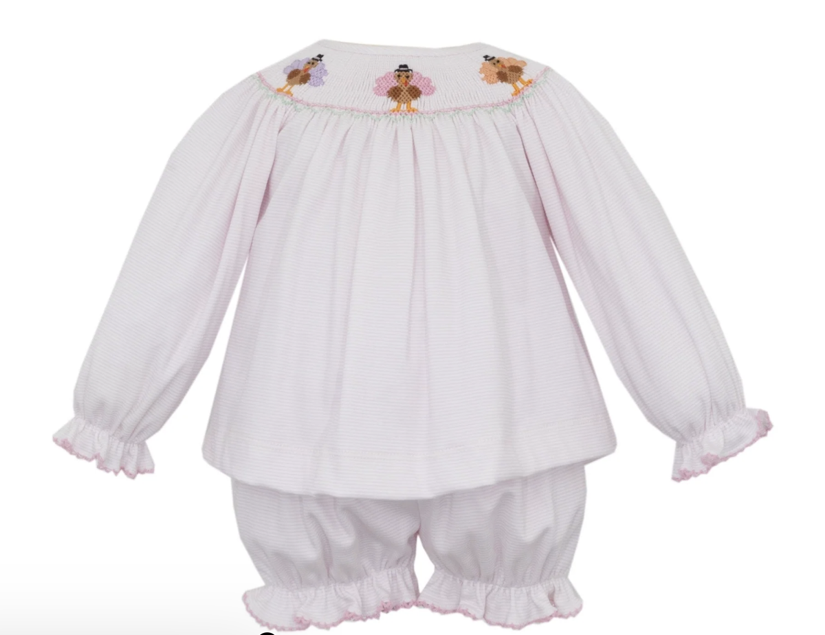 Petit Bebe Turkey Girl's Pink Knit Stripe Bishop LS Set
