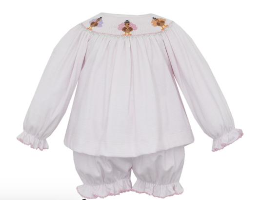 Petit Bebe Turkey Girl's Pink Knit Stripe Bishop LS Set