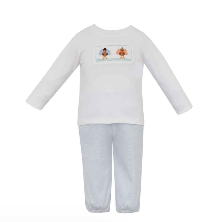 Petit Bebe Turkey Boy's Lt Blue LS Knit Pant Set