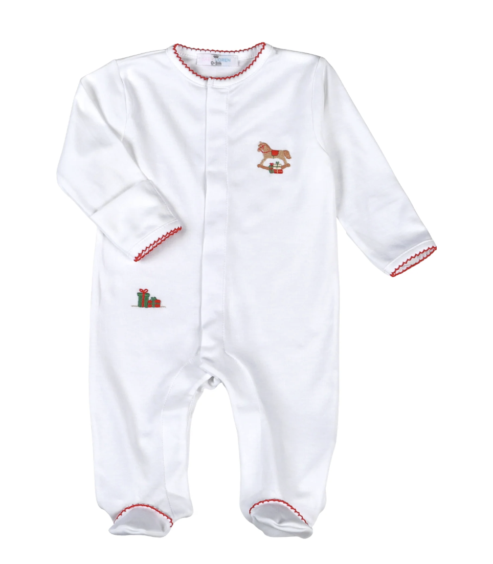 Baby Loren White Christmas Rocking Horse Pima Footie