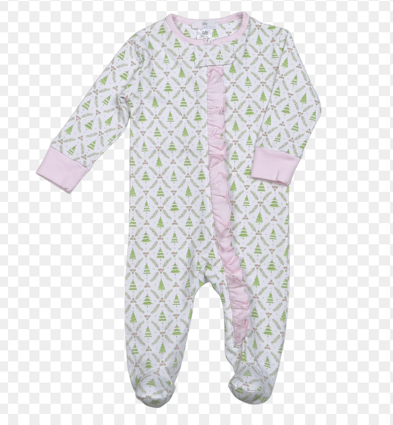 Baby Loren Christmas Trees Pima Zipper Footie - Pink
