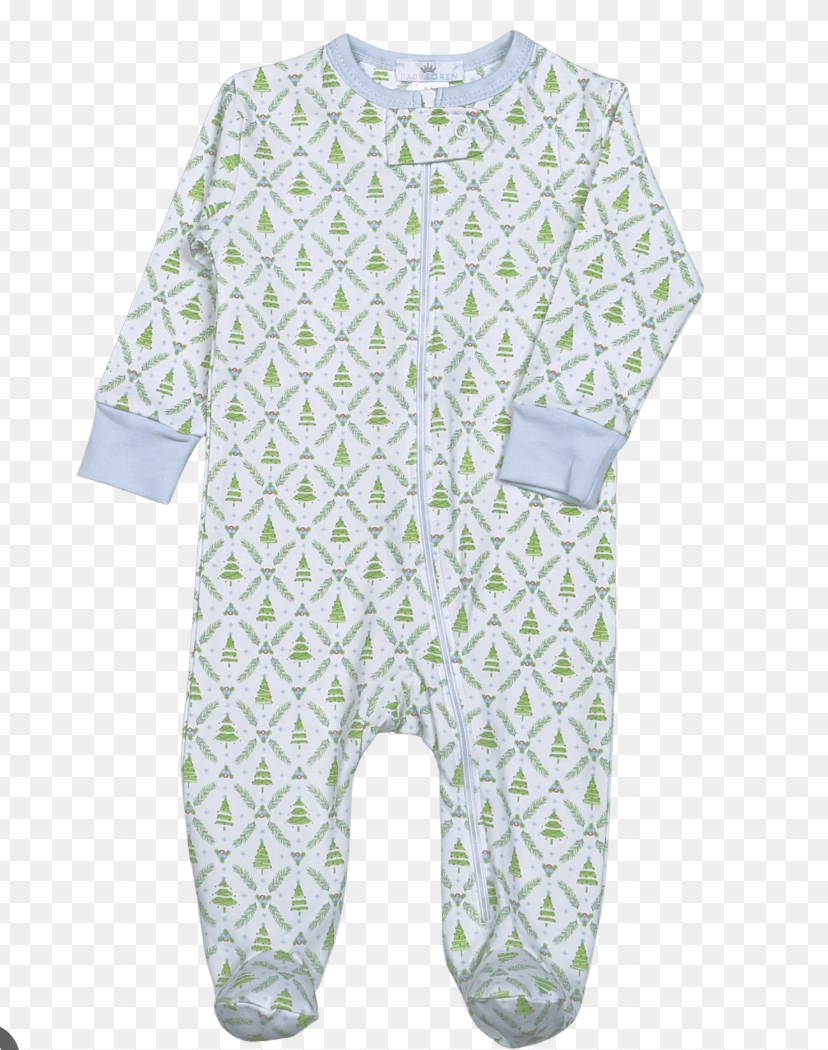 Baby Loren Blue  Christmas Trees Pima Zipper Footie - Boys