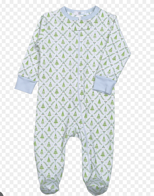 Baby Loren Blue  Christmas Trees Pima Zipper Footie - Boys