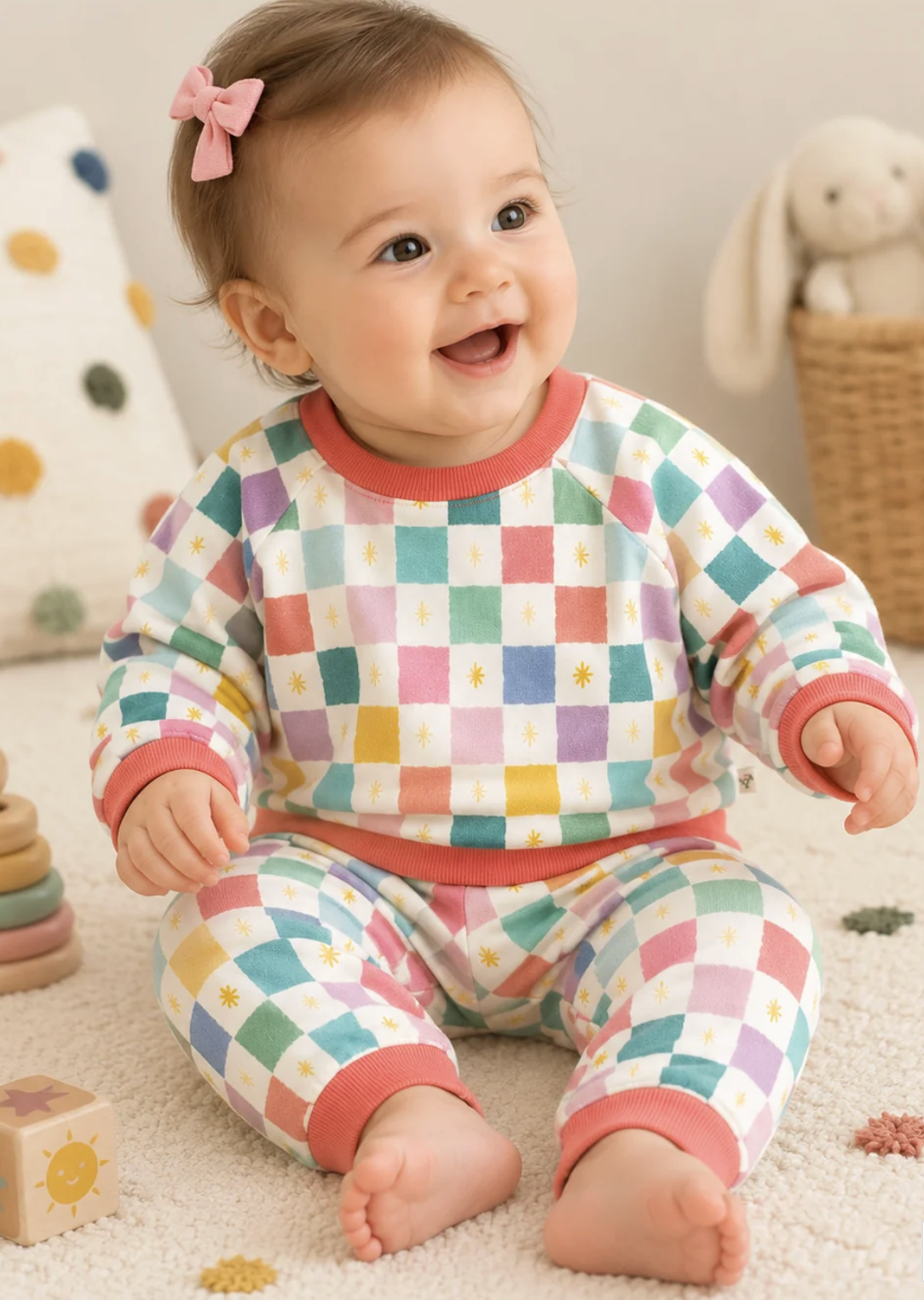 Viverano Colorful Checks Baby Sweatsuit