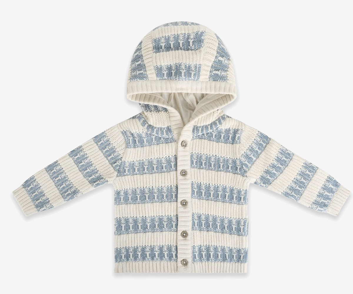 Viverano Textured Knit Baby Hooded Jacket - Blue