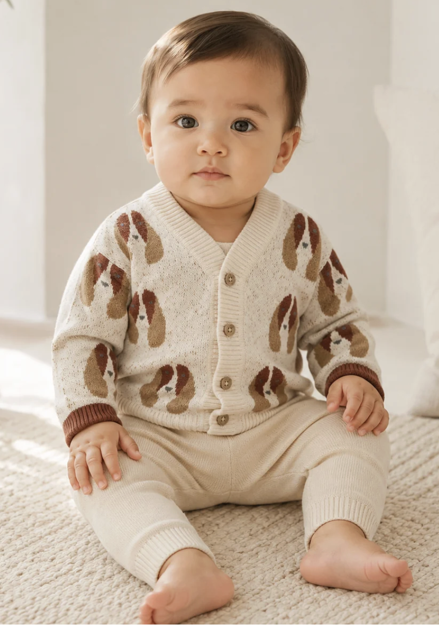 Viverano Dog Jacquard Knit Baby Cardigan