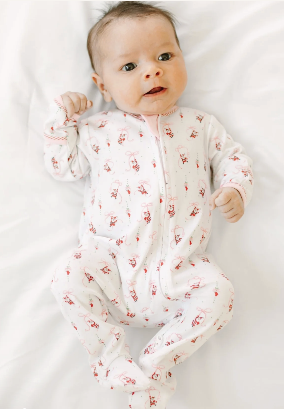 Magnolia Baby Jolly Ribbons Print Ruffle Zip Footie