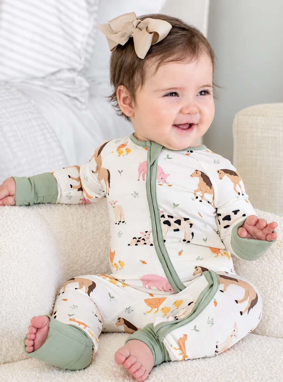 Caden Lane Convertible Zipper Romper - Farm Friends