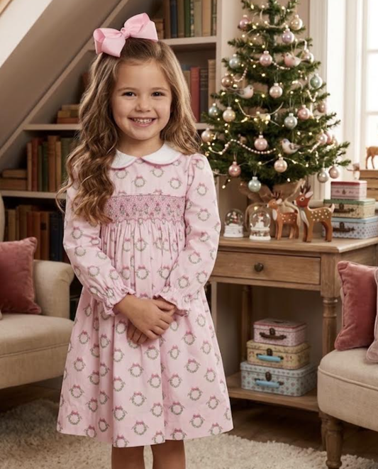 Petit Bebe Pink Wreath LS Dress