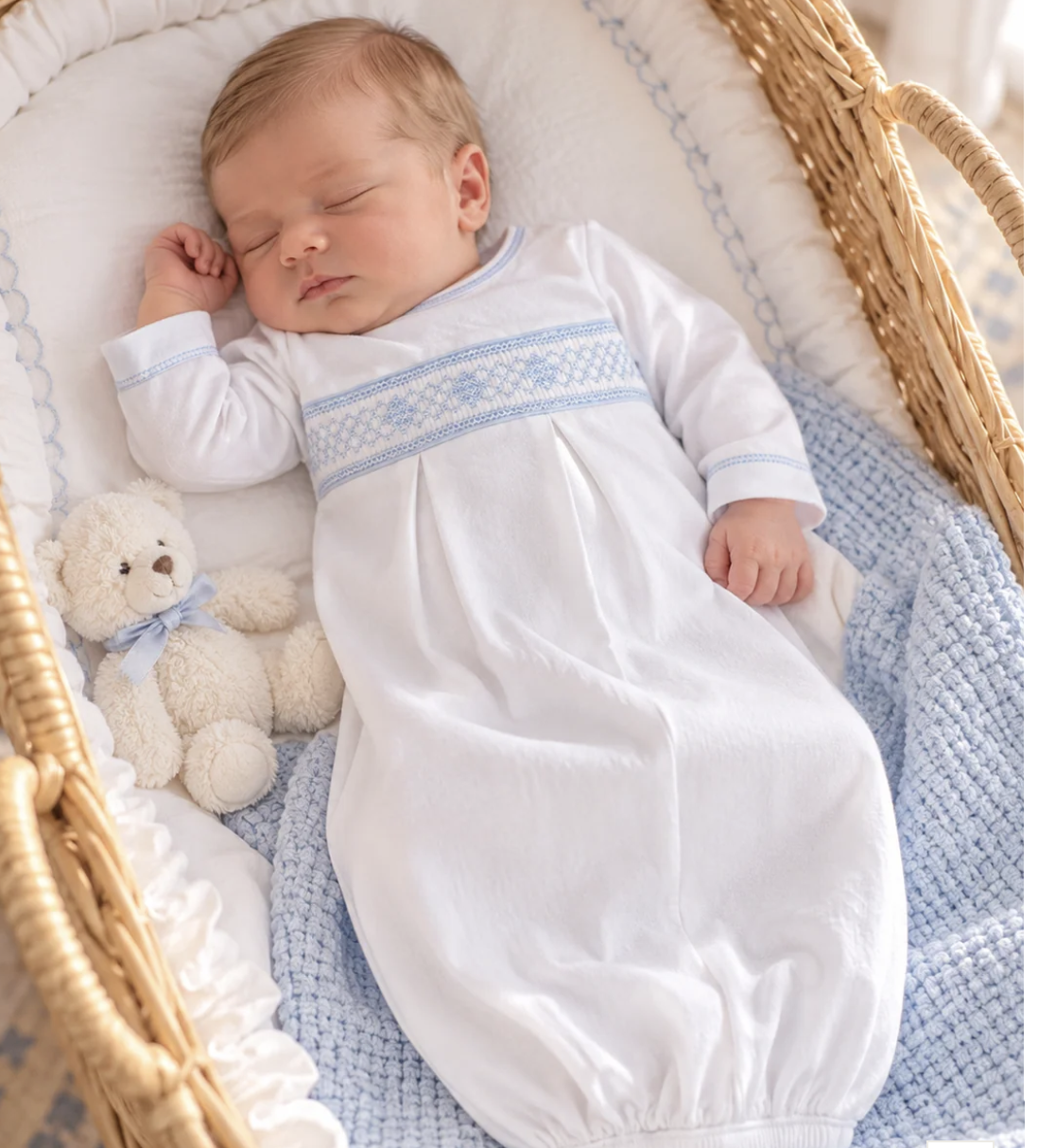 Little Threads Baby Boy's White Jacquard Gown - NB