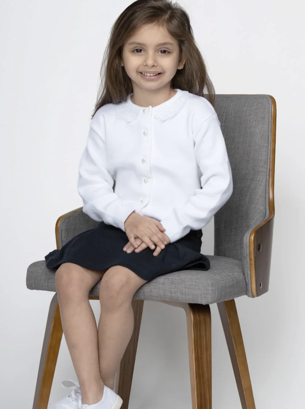 Imagewear Girl Cardigan with Lace Collar - White