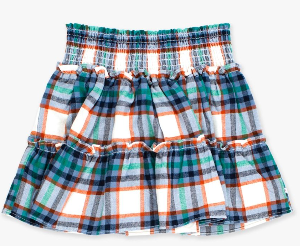RuffleButts Peyton Plaid Smocked Twirl Skirt