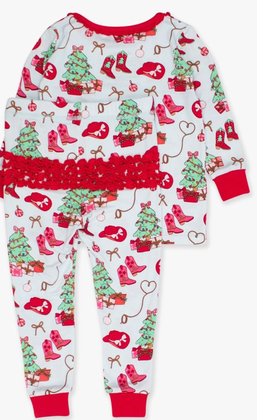 RuffleButts Yuletide Yeehaw Ruffle L/S PJ Set