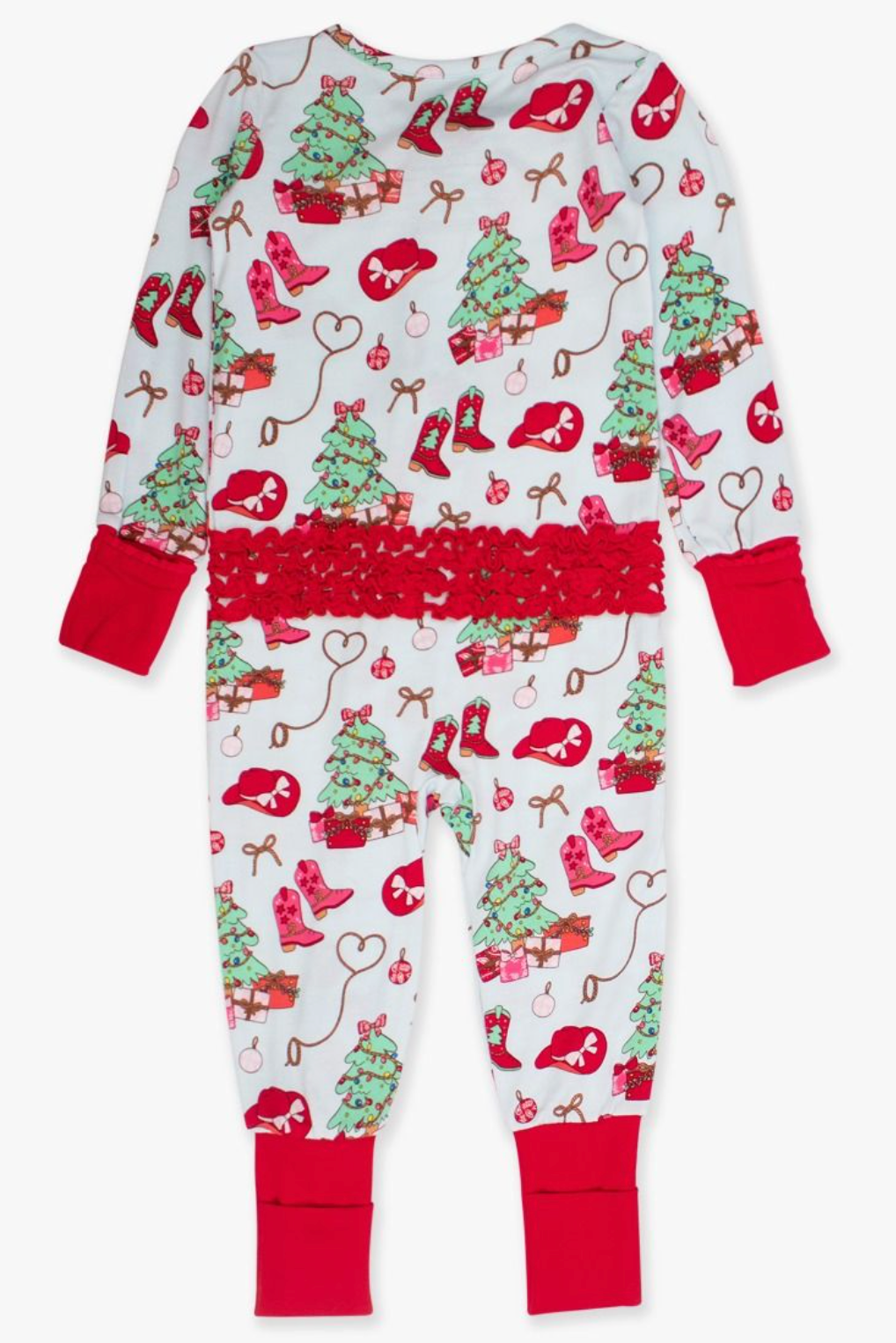 RuffleButts Yuletide Yeehaw Ruffled One Piece PJ