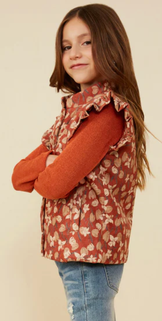 Hayden Girl Floral Print Corduroy Vest